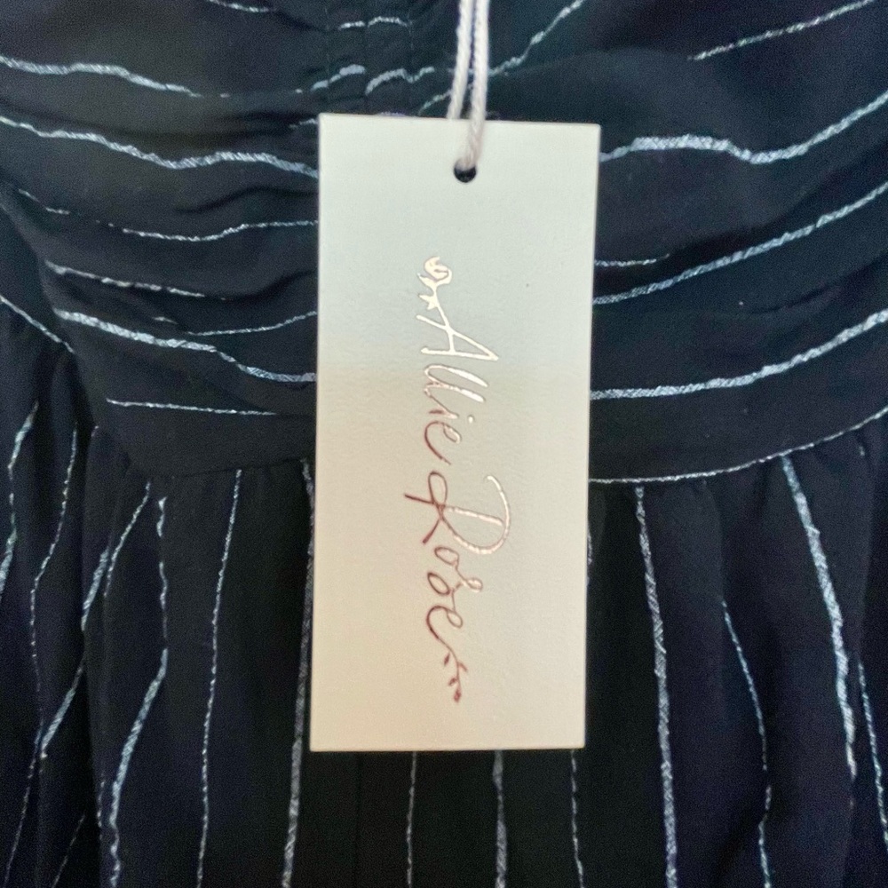 BNWT! Allie Rose, Harlow Halter Tie Jumpsuit in Black, Washed Pinstripe - Picture 8 of 12